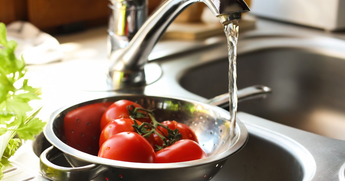 tomatoes under cold water